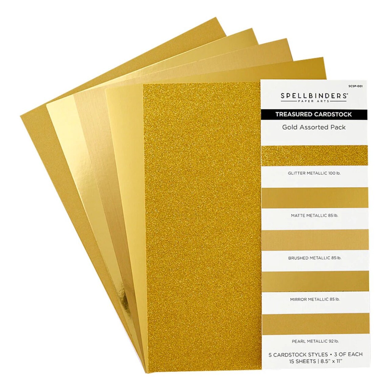 Spellbinders Gold Assortment Treasured Cardstock 8 1/2" X 11 - 15 Pack
